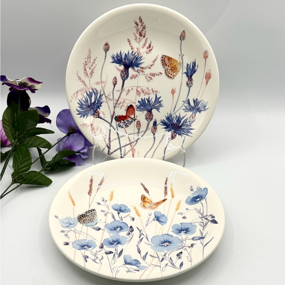 2 Gien, French Hand Painted Luncheon Plates. Floral & butterflies.